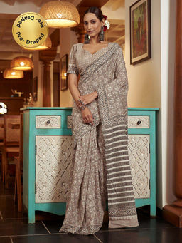 Modeva - Ready To Wear Saree with Unstitched Blouse Piece-Grey