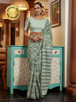 Modeva - Ready To Wear Saree with Unstitched Blouse Piece-Green