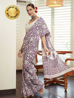 Modeva - Ready To Wear Saree with Unstitched Blouse Piece-Lavender