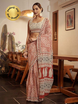 Modeva - Ready To Wear Saree with Unstitched Blouse Piece-Maroon