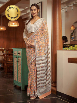 Modeva - Ready To Wear Saree with Unstitched Blouse Piece-Orange