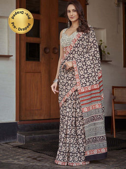 Modeva - Ready To Wear Saree with Unstitched Blouse Piece-Black