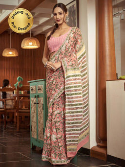 Modeva - Ready To Wear Saree with Unstitched Blouse Piece-Pink