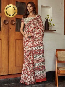 Modeva - Ready To Wear Saree with Unstitched Blouse Piece-Maroon
