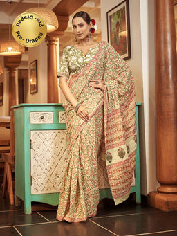 Modeva - Ready To Wear Saree with Unstitched Blouse Piece-Yellow