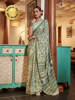 Modeva - Ready To Wear Saree with Unstitched Blouse Piece-Green