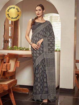 Modeva - Ready To Wear Saree with Unstitched Blouse Piece-Black