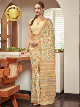 Modeva - Ready To Wear Saree with Unstitched Blouse Piece-Yellow