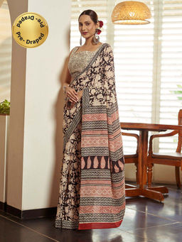 Modeva - Ready To Wear Saree with Unstitched Blouse Piece-Black