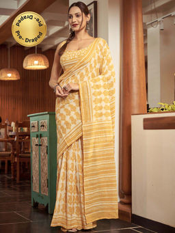 Modeva - Ready To Wear Saree with Unstitched Blouse Piece-Cream