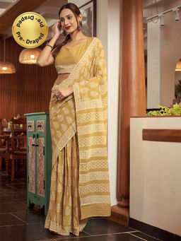 Modeva - Ready To Wear Saree with Unstitched Blouse Piece-Mustard