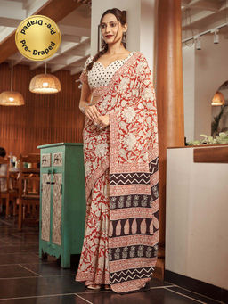 Modeva - Ready To Wear Saree with Unstitched Blouse Piece-Maroon