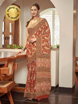 Modeva - Ready To Wear Saree with Unstitched Blouse Piece-Maroon