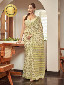 Modeva - Ready To Wear Saree with Unstitched Blouse Piece-Green