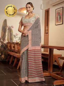 Modeva - Ready To Wear Saree with Unstitched Blouse Piece-Black