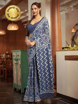 Modeva - Ready To Wear Saree with Unstitched Blouse Piece-Blue