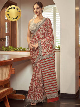 Modeva - Ready To Wear Saree with Unstitched Blouse Piece-Maroon