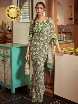 Modeva - Ready To Wear Saree with Unstitched Blouse Piece-Green