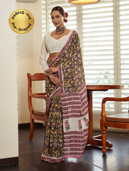 Modeva - Ready To Wear Saree with Unstitched Blouse Piece-Black