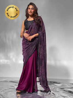 Modeva - Purple Embellished Reign Ready To Wear Saree and Unstitched Blouse