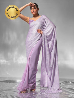 Modeva - Luxe Lavender Solid Ready To Wear Saree and Unstitched Blouse