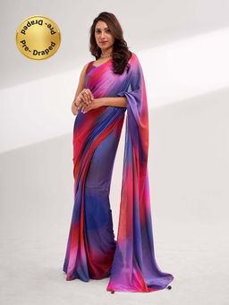 Modeva - Multi-Color Satin Tie-Dye Elegance Ready To Wear Saree and Unstitched Blouse