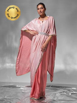 Modeva - Peach Pre-Draped Kaftan Ready To Wear Saree with Unstitched