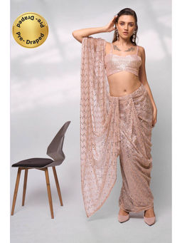 Modeva - Womens Sparkle with Sequinned Pre Draped Saree with Unstitched Blouse