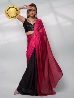 Modeva - Womens Elegant Fusion Embrace the Printed Pre Draped Saree with Unstitched Blouse
