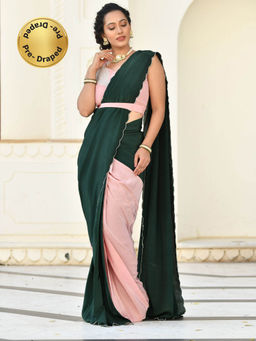 Mulmul - Prakriti Pre-Draped Saree with Blouse (Set of 2)
