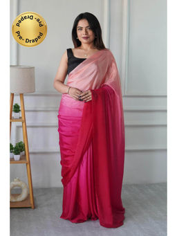 Mysilklove - Barn Red Chinon Pre-Drape Saree with Unstitched Blouse