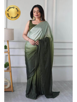 Mysilklove - Sage Green Chinon Pre-Drape Saree with Unstitched Blouse