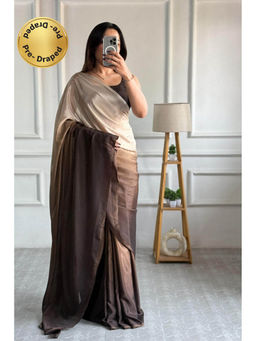 Mysilklove - Mocha Brown Chinon Pre-Drape Saree with Unstitched Blouse