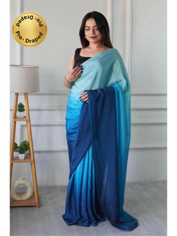 Mysilklove - Bismark Blue Chinon Pre-Drape Saree with Unstitched Blouse