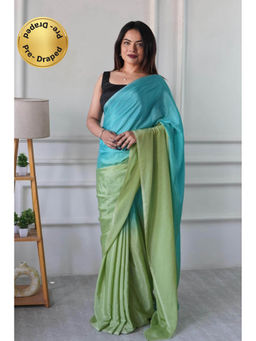 Mysilklove - Multicolor Chinon Pre-Drape Saree with Unstitched Blouse