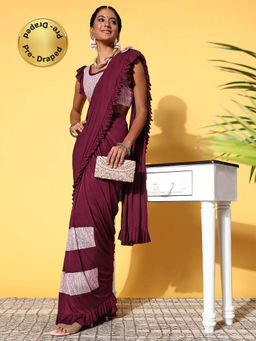 Odette - Purple Solid Poly Silk Saree with Unstitched Blouse