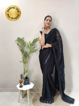 Odette - Black Georgette Ready To Wear Saree with Unstitched Blouse