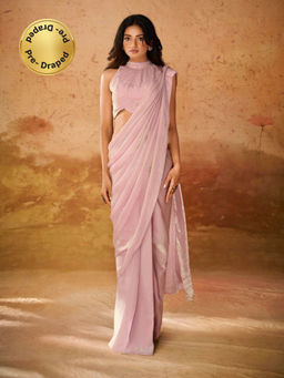Odette - Pink Organza Ready To Wear Saree and Stitched Blouse for Women