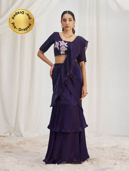 Odette - Purple Solid Ready To Wear Saree with Stitched Blouse