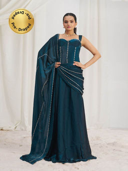 Odette - Blue Solid Ready To Wear Saree with Stitched Blouse