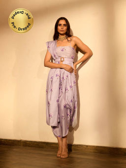 Pasha India - Very Peri Purple Blouse Saree Dhoti Pants with Stitched
