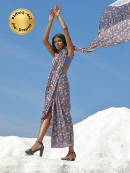 Pasha India - Persian Blue Saree with Stitched Blouse