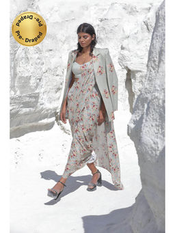 Pasha India - Laurel Green Saree Jacket with Stitched Blouse
