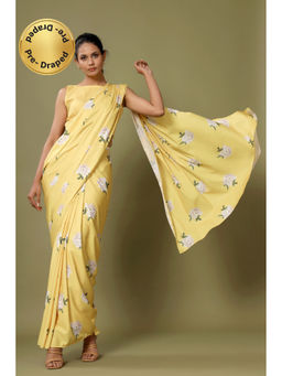 Pasha India - Yellow Floral Pre Drapped Saree Skirt with Stitched Blouse