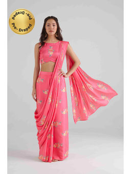 Pasha India - Hot Pink Ready Saree with Stitched Blouse