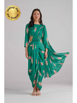 Pasha India - Jade Green Lungi Saree with Stitched Blouse