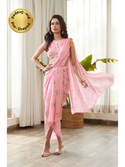 Pasha India - Taffy Pink Slit Skirt Saree with Stitched Blouse