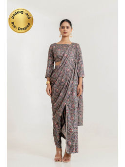 Pasha India - Black Botanica Stitched Blouse Saree