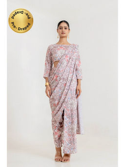Pasha India - White Garden Stitched Blouse Saree