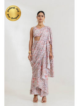 Pasha India - White Garden Tiered Saree with Stitched Blouse